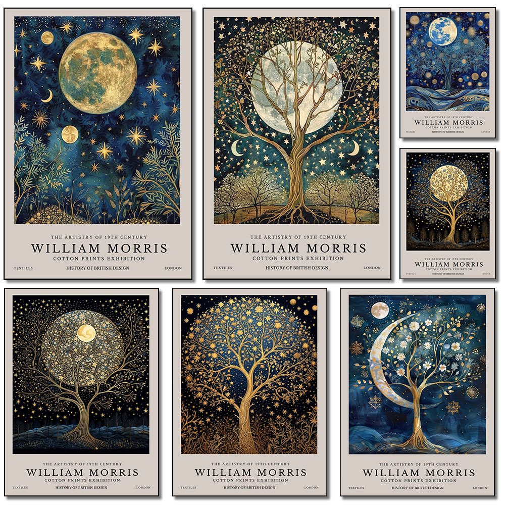 Sustainable Living Eco Friendly - Póster Retro de William Morris, Luna